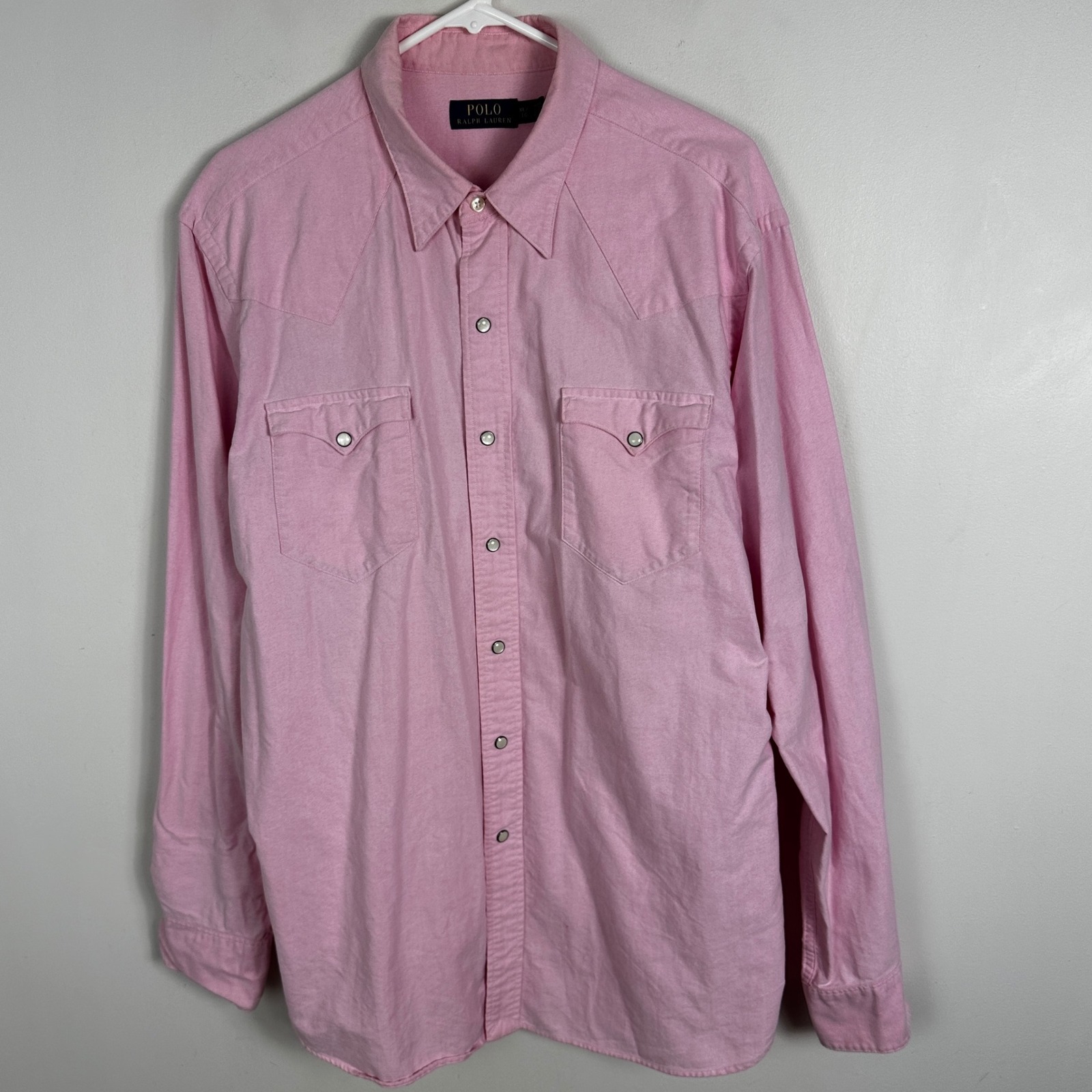 Polo Ralph Lauren Western Pearl Snap Long Sleeve Collared Shirt Pink Mens Sz Xl
